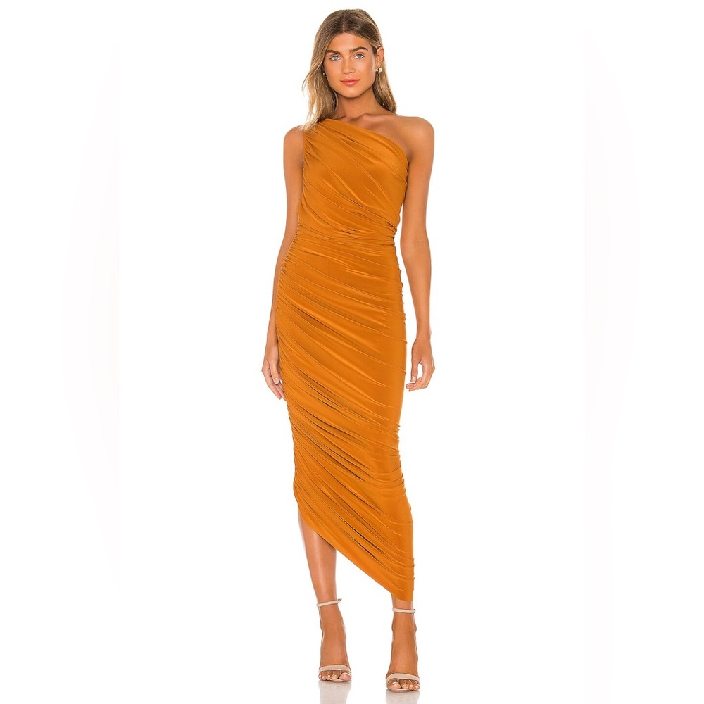 Revolve • Norma Kamali Orange Ruched One Shoulder Midi Dress
